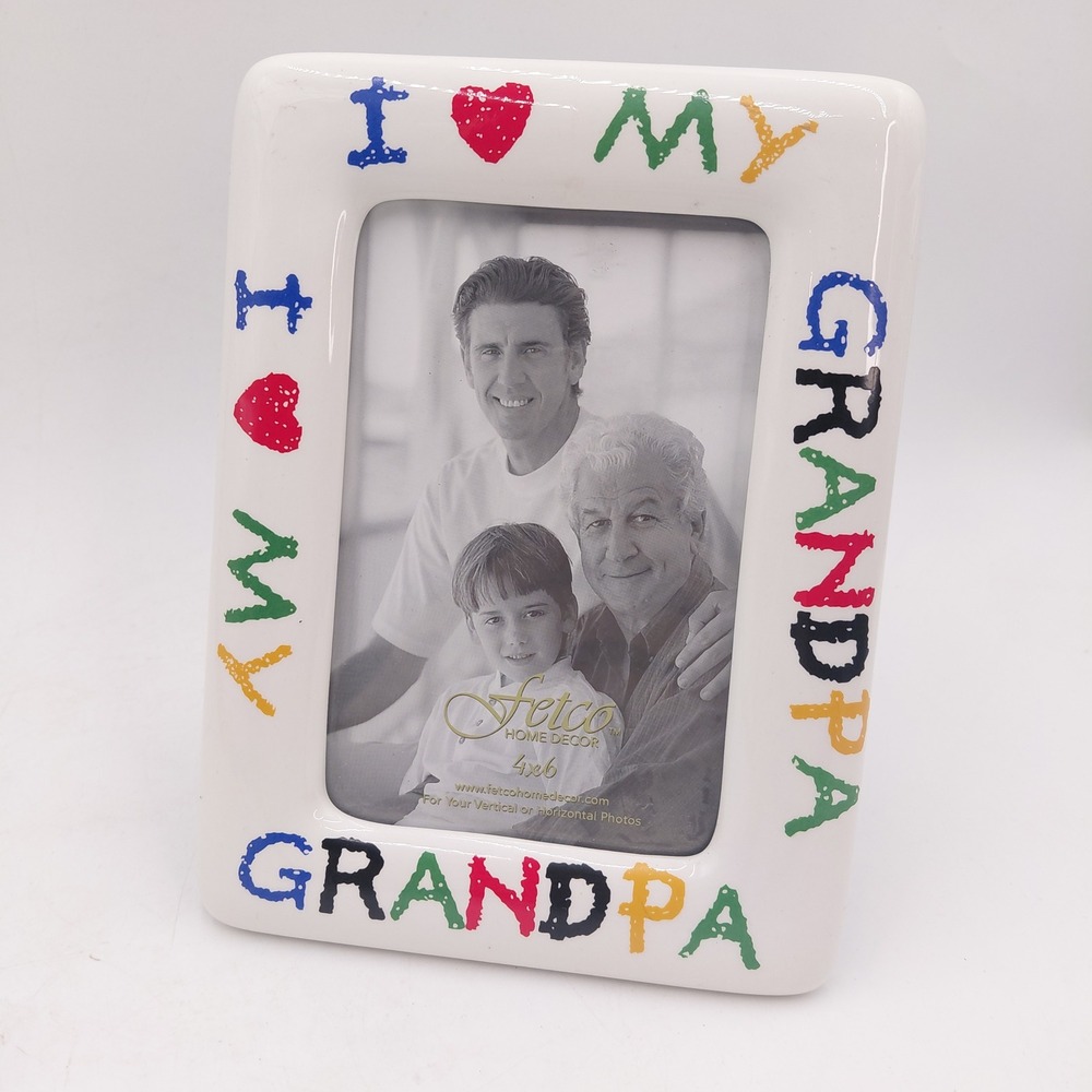 Fetco Home Decor I Love My Grandpa Ceramic 4x6 Picture Frame White Crayon Family